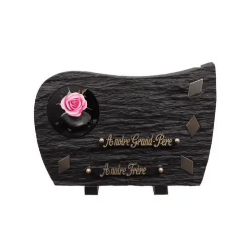 Plaque funéraire en granit motif rose