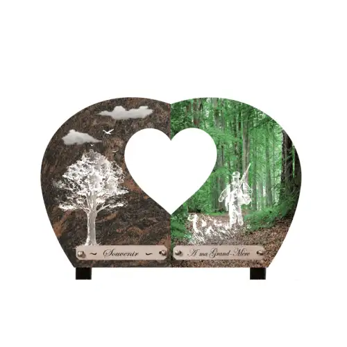 Plaque funéraire cœur double paysage de souvenirs